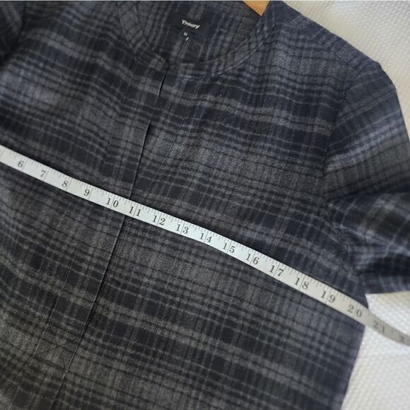 Theory wool popover shirt Orvinio Avalon plaid checkered tunic side pockets - Picture 4 of 15